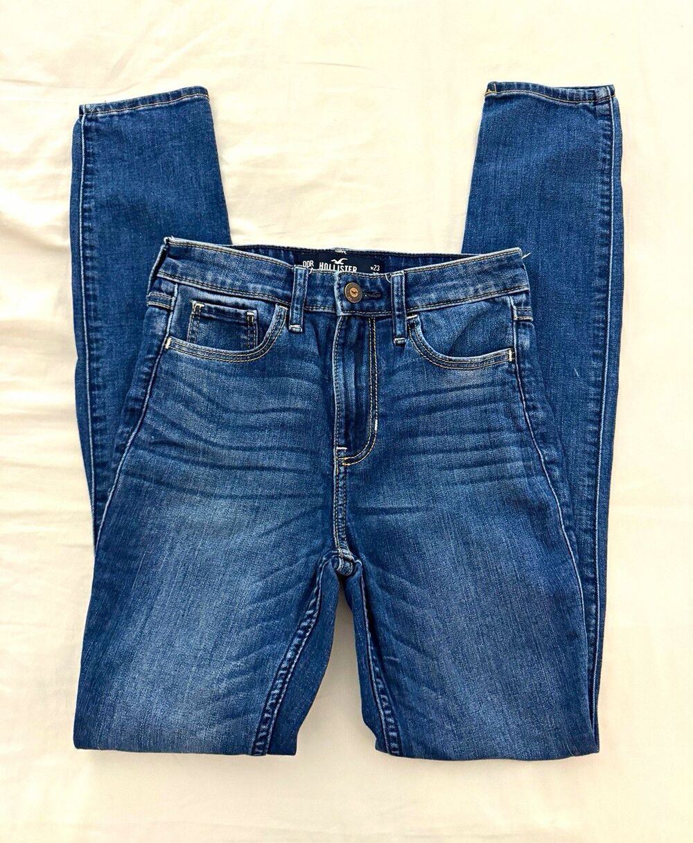 Hollister Women's High-Rise Skinny Jeans Blue Medium Wash Denim 5-Pocket